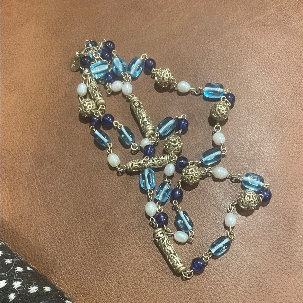 Elegant Lia Sophia Blue and Gold Beaded Necklace